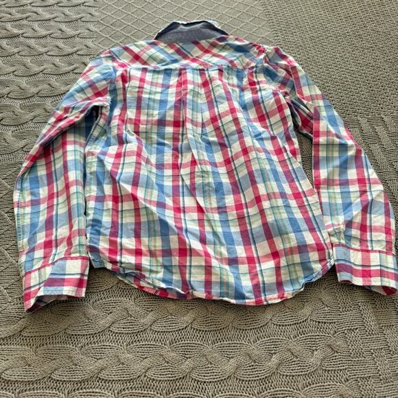 Jacadi Plaid Kids Button Down Shirt - Blue, Pink, Green ~ 7/8 - Picture 8 of 9